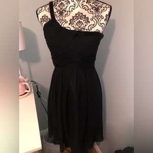 Calvin Klein black short flowy chiffon one shoulder strap dress with beading